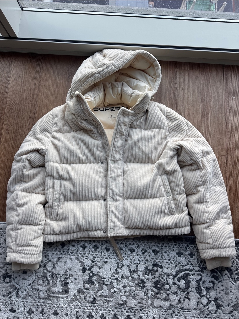 Aritzia Birch Corduroy Super Puff Shorty Jacket with Hood